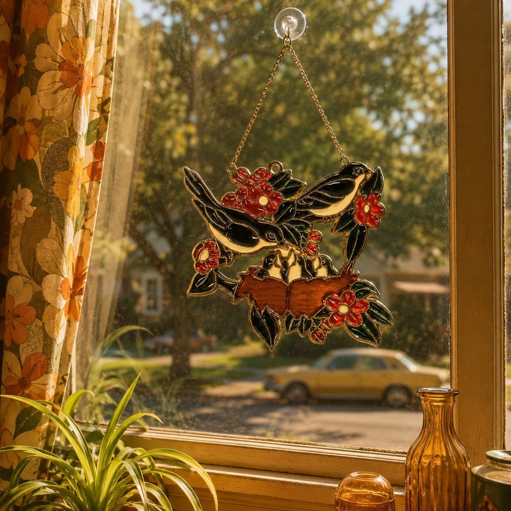 Stained Glass‎ Bird Ornament Hanging Window Suncatcher Wall Art
